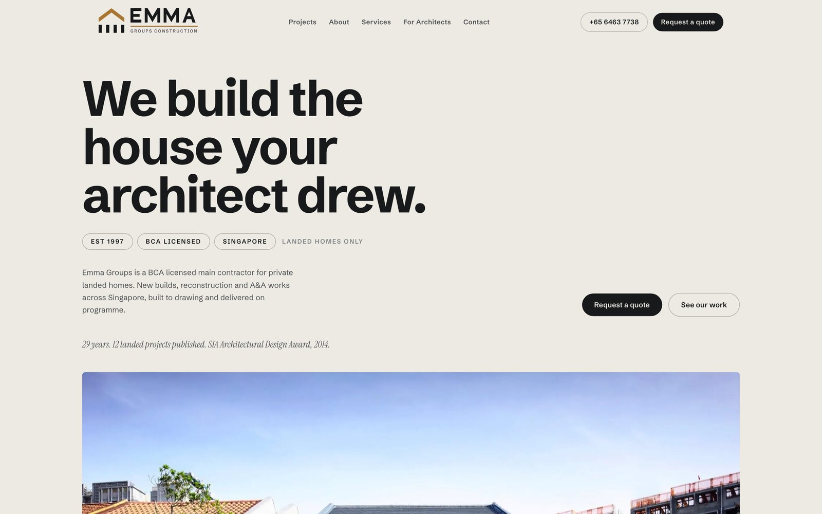 Emma Groups Construction website homepage shown on a desktop display
