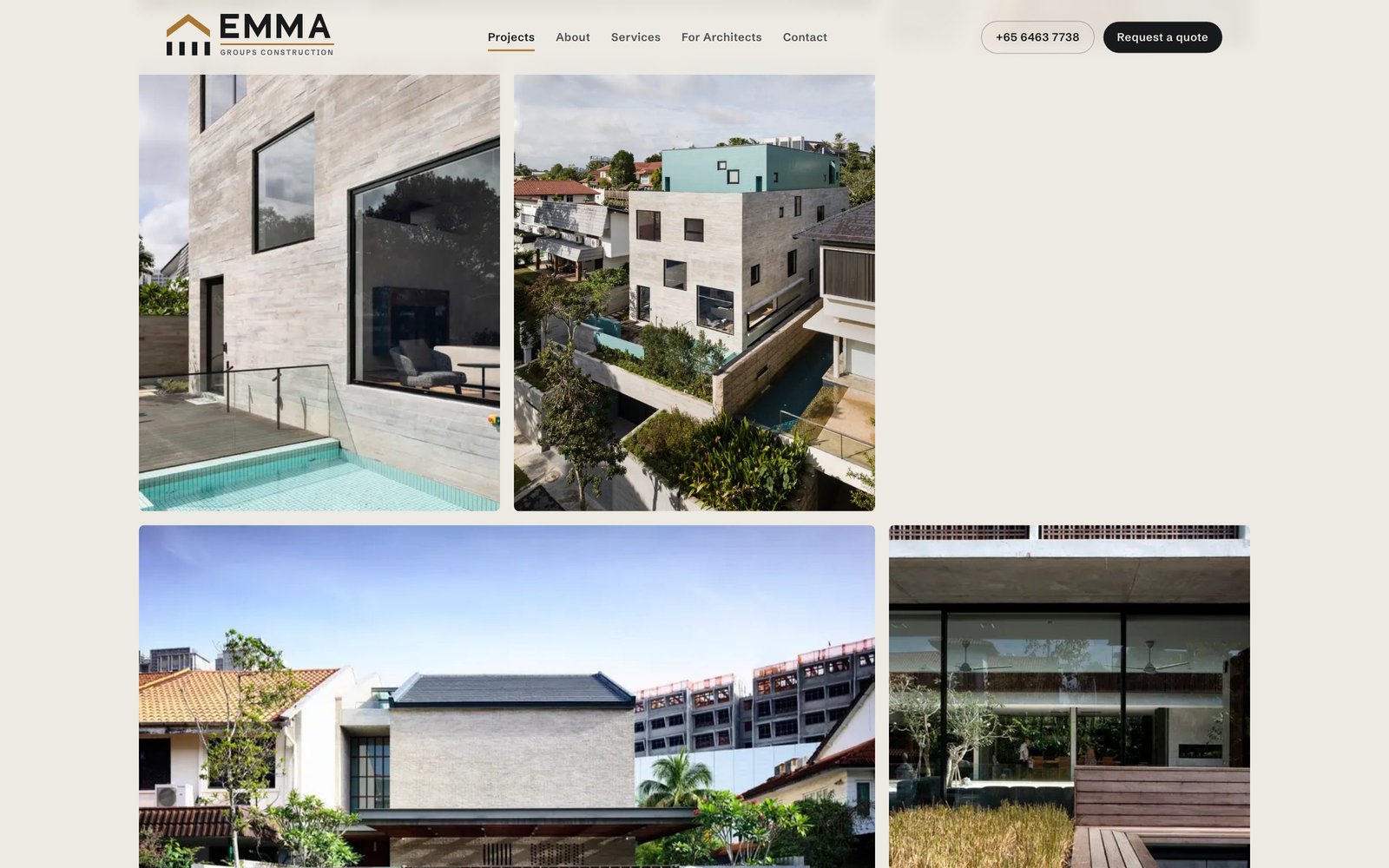 Emma Groups projects page with a grid of completed landed homes