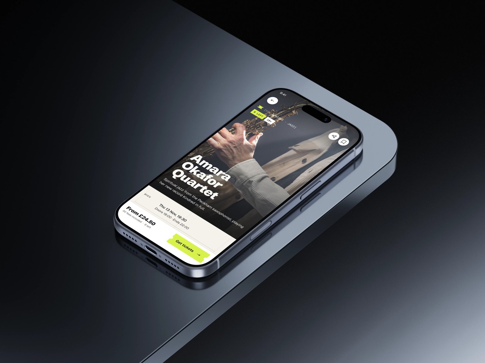The Amara Okafor Quartet event page on a phone