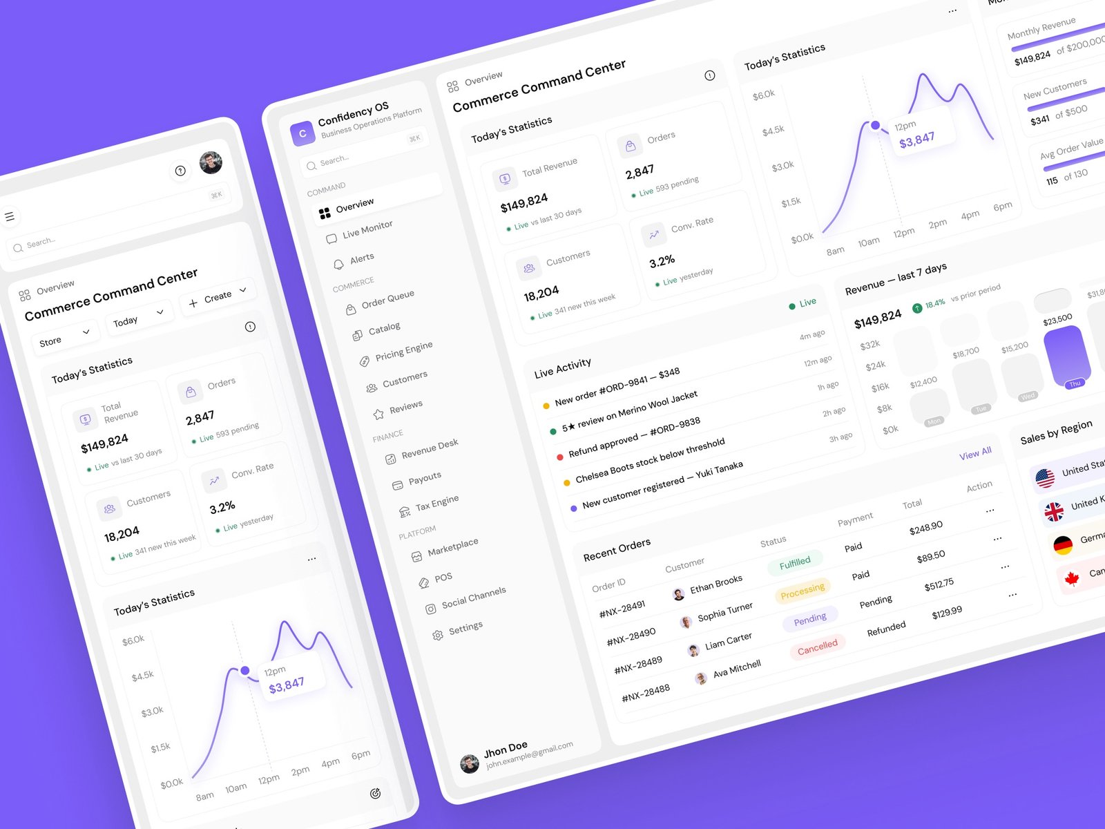 Merchant OS e-commerce admin dashboard design in a device mockup