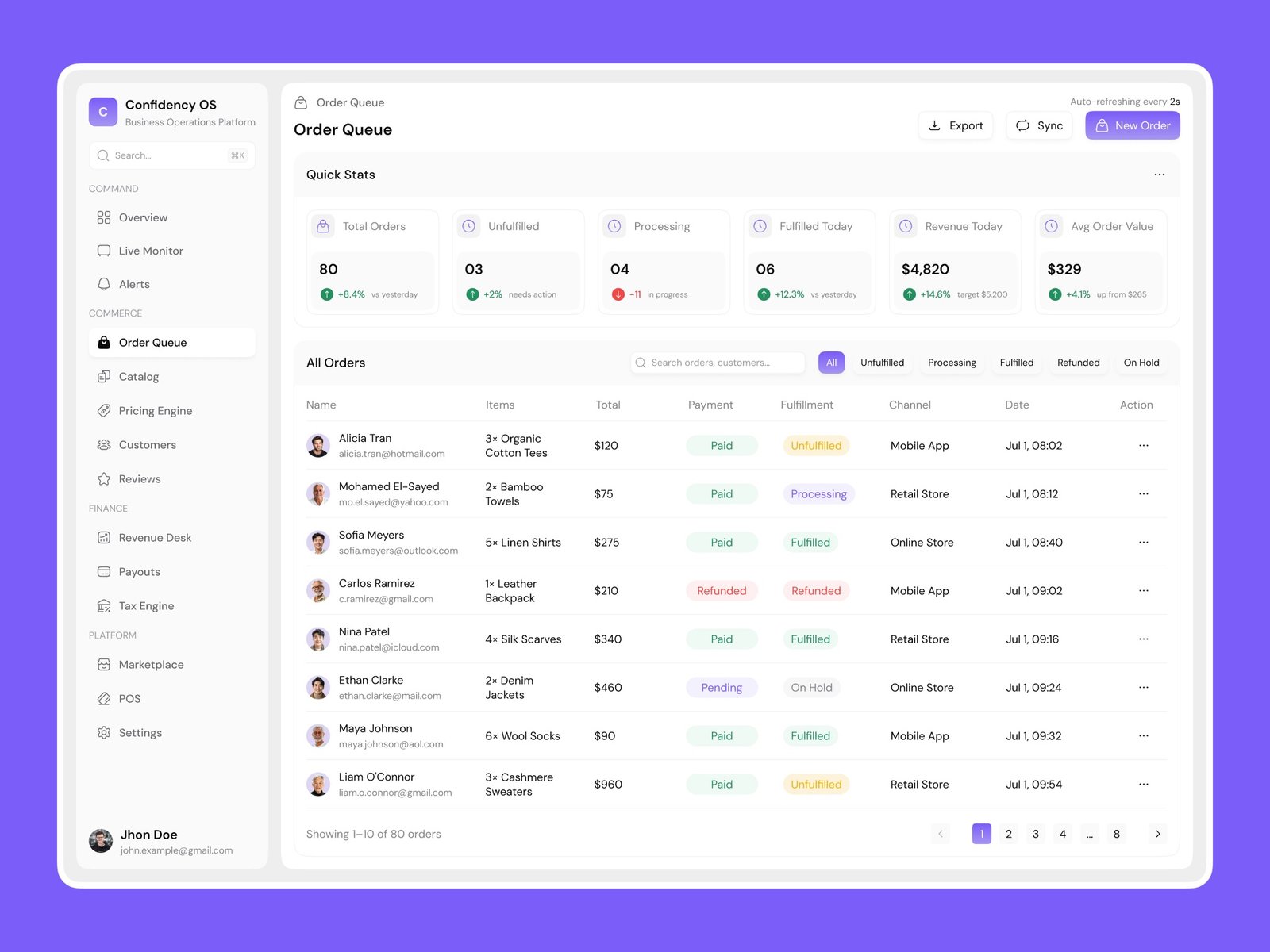 Merchant OS order queue management view
