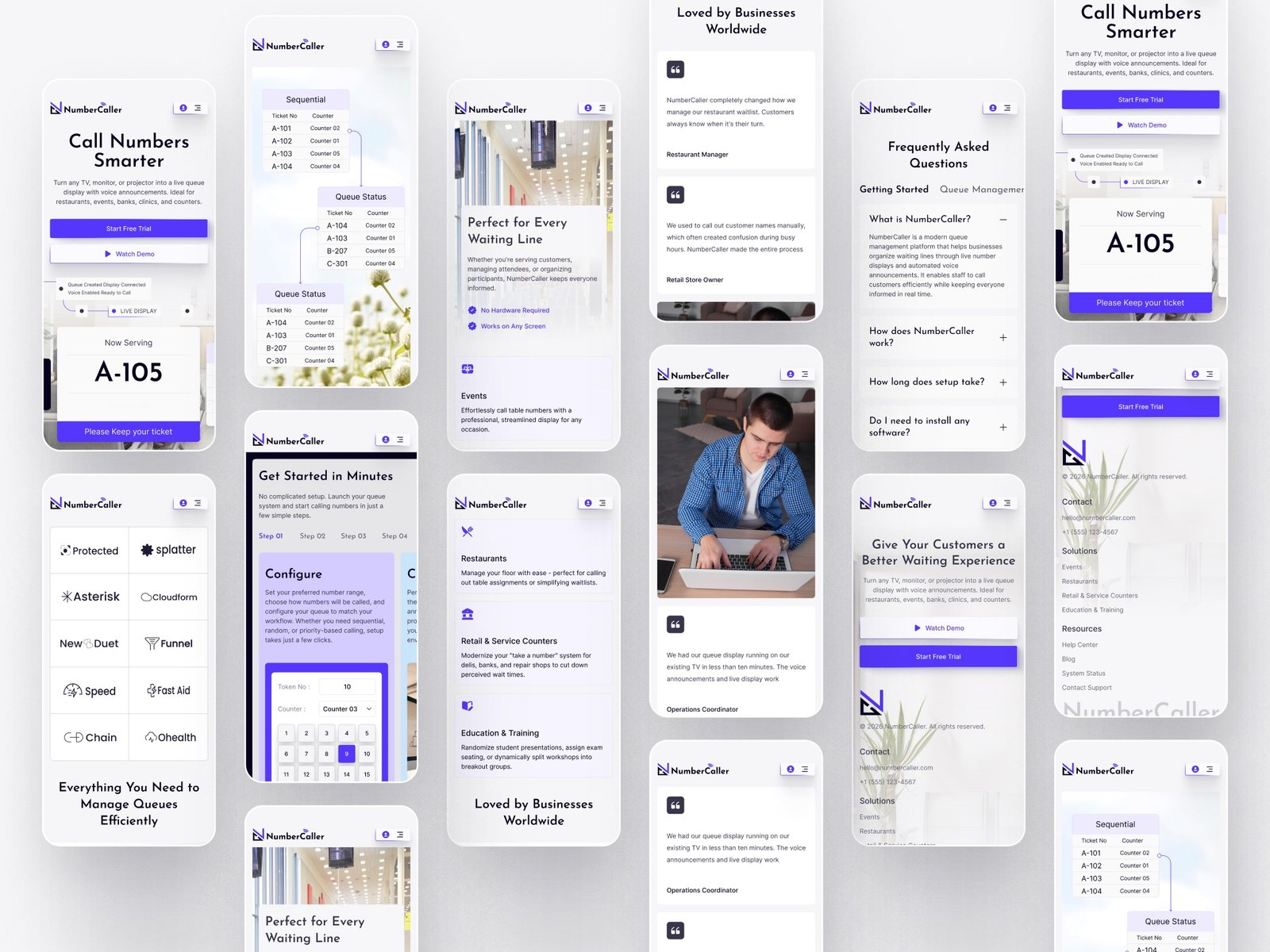 NumberCaller homepage redesign in a device mockup