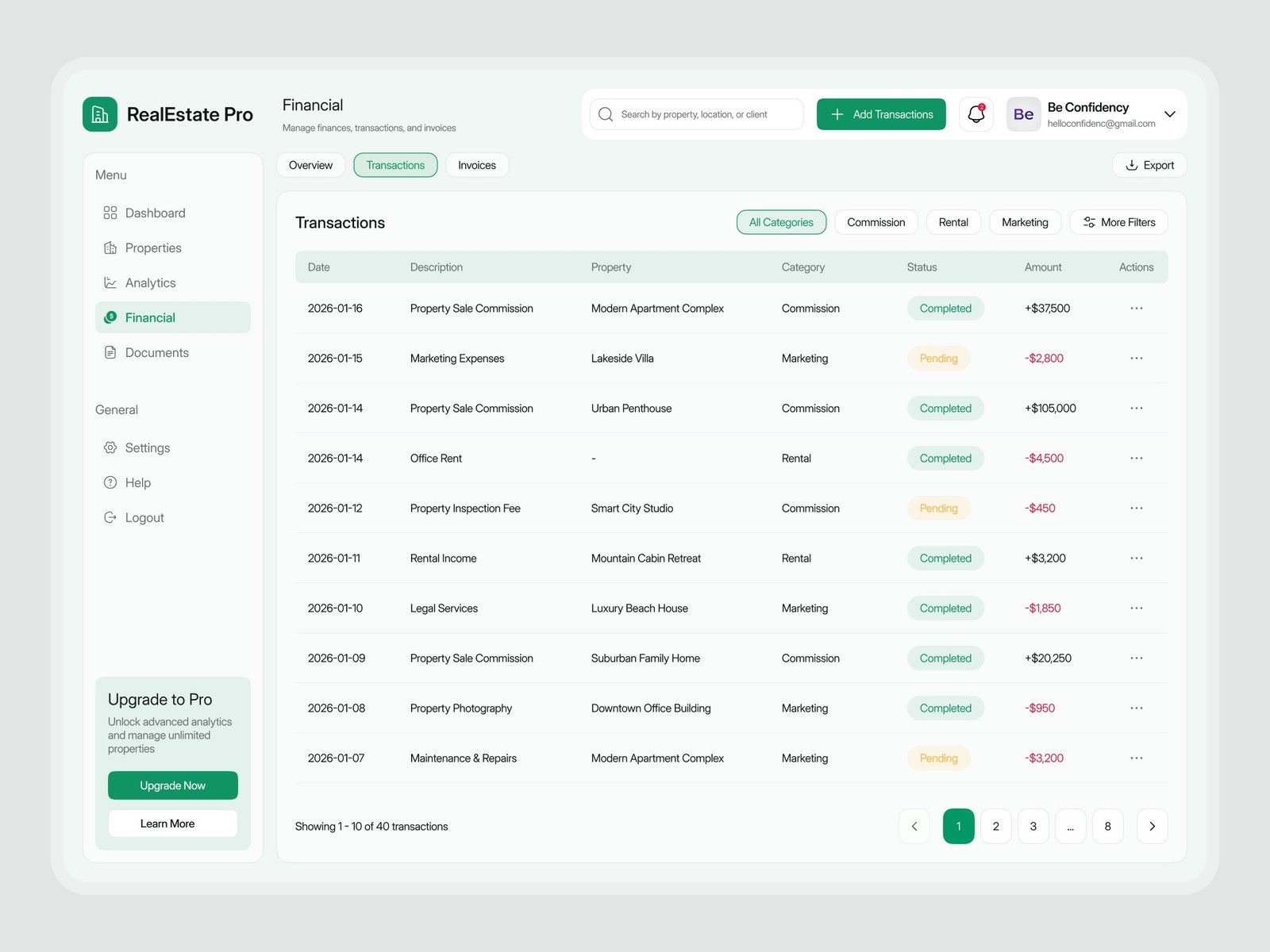 RealEstate Pro transactions ledger design