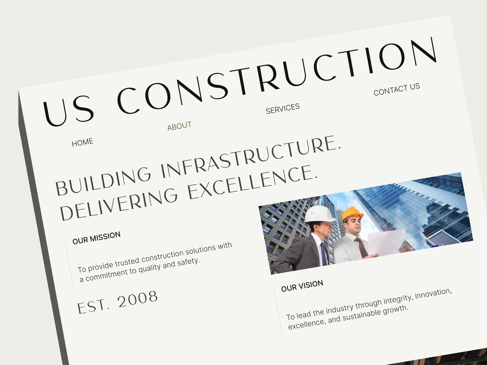 US Construction homepage design in a desktop mockup