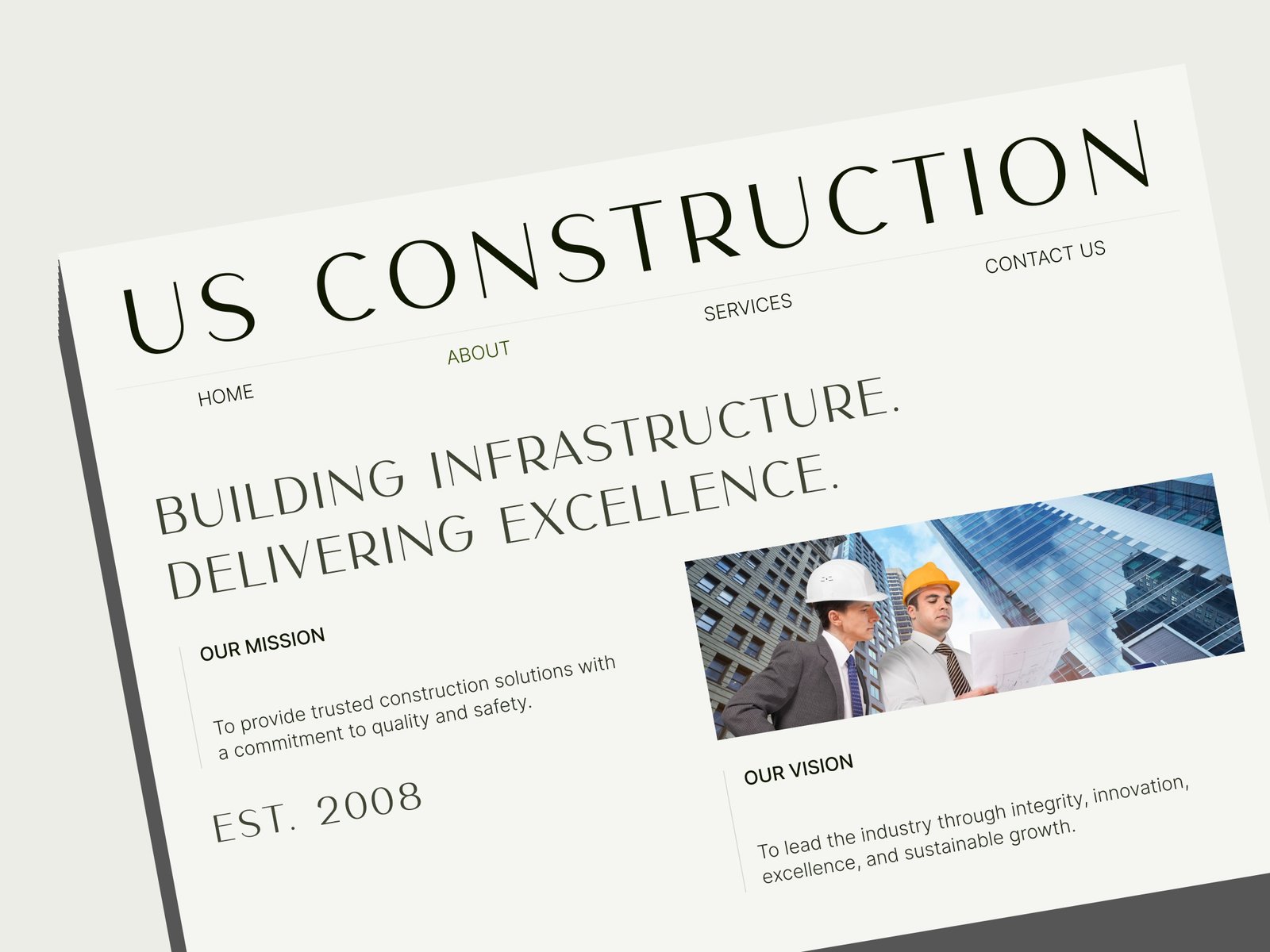 US Construction website redesign presented in a device mockup